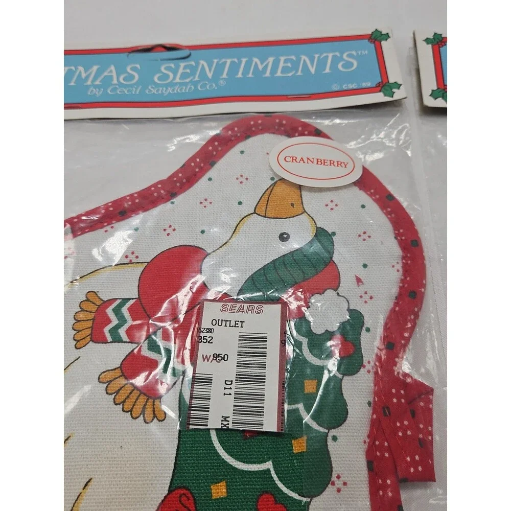 Set of 2 Christmas Potholder Vintage Cecil Saydah Christmas Farm Duck With Tree